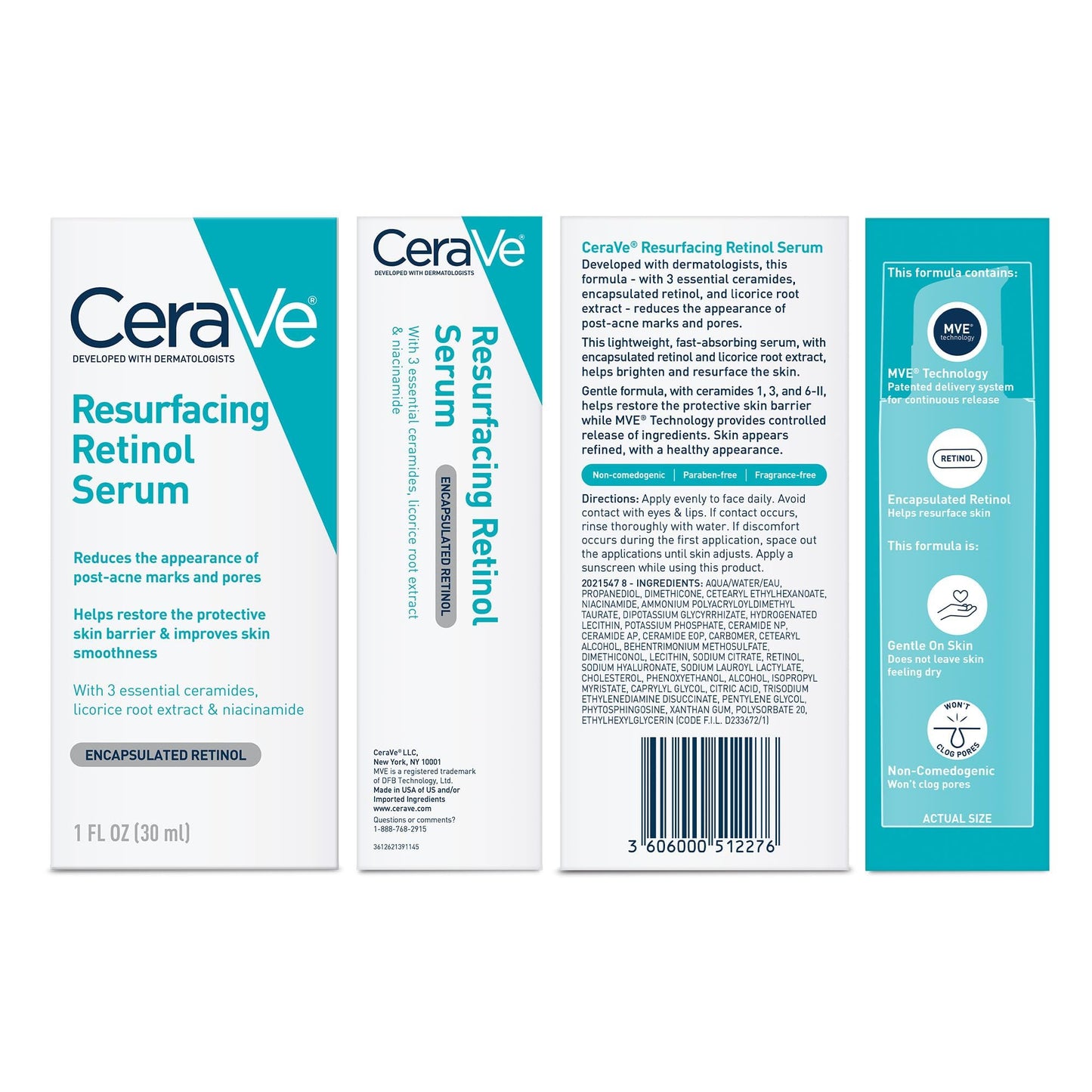 CeraVe Acne Resurfacing Retinol Face Serum for Acne Prone Skin, 1 fl oz
